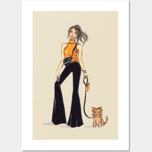 Stylish Girl with Her Cute Dog Posters and Art